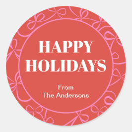 Modern Holiday Bold Red & Pink Ribbon Pattern Runder Aufkleber
