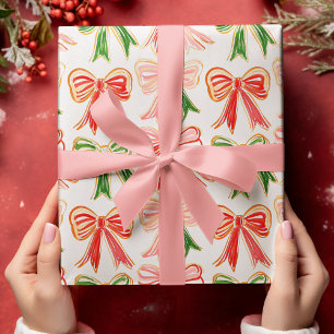 Modern Holiday Bows Red Green Pink Weihnachten Geschenkpapier