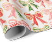 Modern Holiday Bows Red Green Pink Weihnachten Geschenkpapier (Rolleneckpunkt)