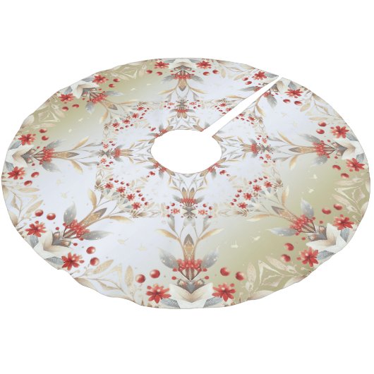 Modern Holiday Flowers Tree Skirt Polyester Weihnachtsbaumdecke (Schrägansicht)