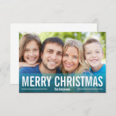 MODERN HOLIDAY FOTO CARD MERRY CHRISTMAS Blue Einladung (Vorne/Hinten)