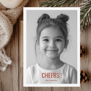 Modern Holiday Foto Card Red Cheers Einladung