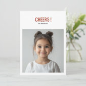 Modern Holiday Foto Card | Red Cheers Einladung (Stehend Vorderseite)