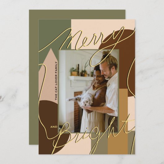 Modern Holiday Merry Bright Earth Töne Foto Geo (Vorne/Hinten)