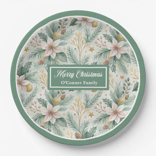 Modern Holiday Paper Plates White Poinsettia Style Pappteller (Vorderseite)
