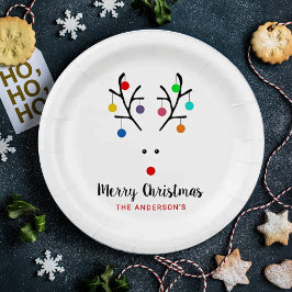 Modern Holiday Whimsical Reindeer Christmas Pappteller