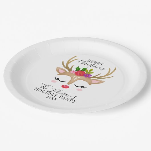 Modern Holiday Whimsical Reindeer Christmas Pappteller (Schrägansicht)