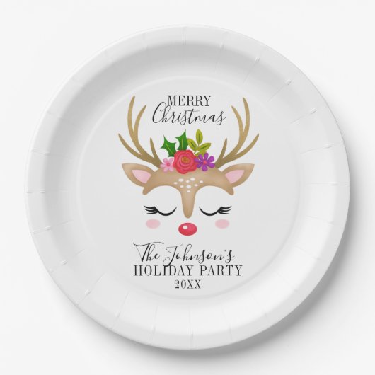 Modern Holiday Whimsical Reindeer Christmas Pappteller (Vorderseite)