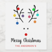 Modern Holiday Whimsical Reindeer Christmas Weinetikett (Einzelnes Label)