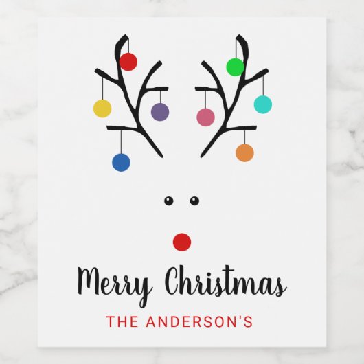 Modern Holiday Whimsical Reindeer Christmas Weinetikett (Einzelnes Label)