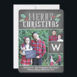 Modern Hollies Collection Feiertagskarte<br><div class="desc">This 3-photo Christmas card features a monogram and a simple and sweet sentiment,  all on a chalkboard background.</div>