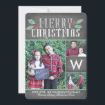Modern Hollies Collection Feiertagskarte<br><div class="desc">This 3-photo Christmas card features a monogram and a simple and sweet sentiment,  all on a chalkboard background.</div>