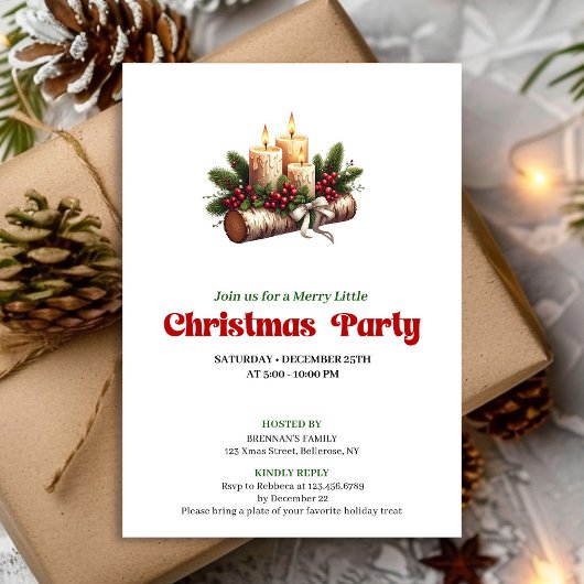 Modern Holly Berries Candles Christmas Invitation Einladung
