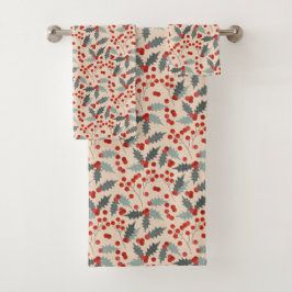 Modern Holly Berry Christmas Botanical Badhandtuch Set