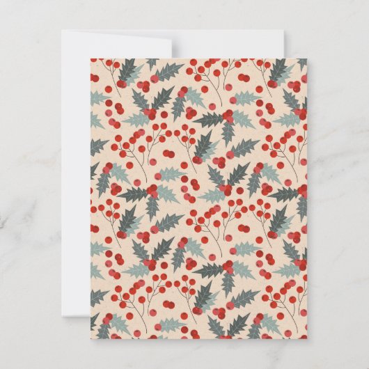 Modern Holly Berry Christmas Botanisches Muster Dankeskarte (Rückseite)