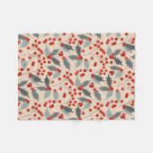 Modern Holly Berry Christmas Botanisches Muster Fleecedecke (Vorderseite (Horizontal))