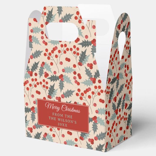 Modern Holly Berry Christmas Botanisches Muster Geschenkschachtel (Geöffnet)