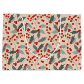 Modern Holly Berry Christmas Botanisches Muster Große Geschenktüte (Rückseite)