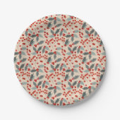 Modern Holly Berry Christmas Botanisches Muster Pappteller (Vorderseite)