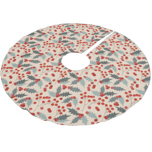 Modern Holly Berry Christmas Botanisches Muster Polyester Weihnachtsbaumdecke
