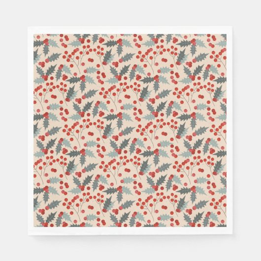 Modern Holly Berry Christmas Botanisches Muster Serviette (Vorderseite)