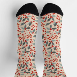 Modern Holly Berry Christmas Botanisches Muster Socken