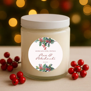 Modern Holly Berry Christmas Candle Runder Aufkleber