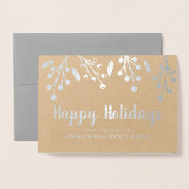 Modern Holly Berry & Foliage | Holiday Greetings Folienkarte