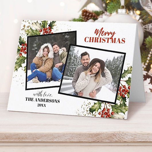 Modern Holly Berry Foto Collage Weihnachten