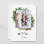 Modern Holly Berry Greenery Frohe Weihnachten Foto (Vorderseite)