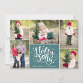 Modern Holly Jolly Foto Collage Weihnachten Aquama (Vorderseite)