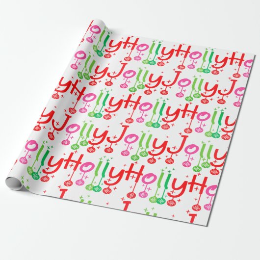 Modern Holly Jolly Typografie Geschenkpapier (Ungerollt)
