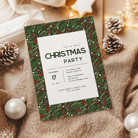 Modern Holly Leaf Christmas Party Invitation Einladung