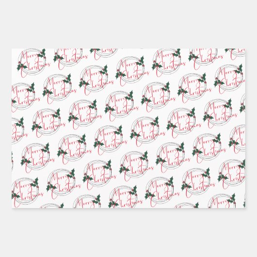Modern Holly Wreath frohe Weihnachten Geschenkpapier Set (Vorderseite)