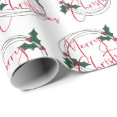 Modern Holly Wreath Frohe Weihnachtswrapping Paper Geschenkpapier (Rolleneckpunkt)