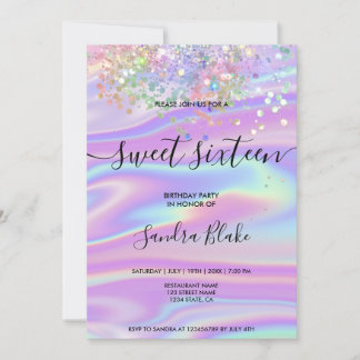 Modern Holograph Girly Trendy Sweet 16 Einladung