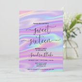 Modern Holograph Girly Trendy Sweet 16 Einladung (Stehend Vorderseite)