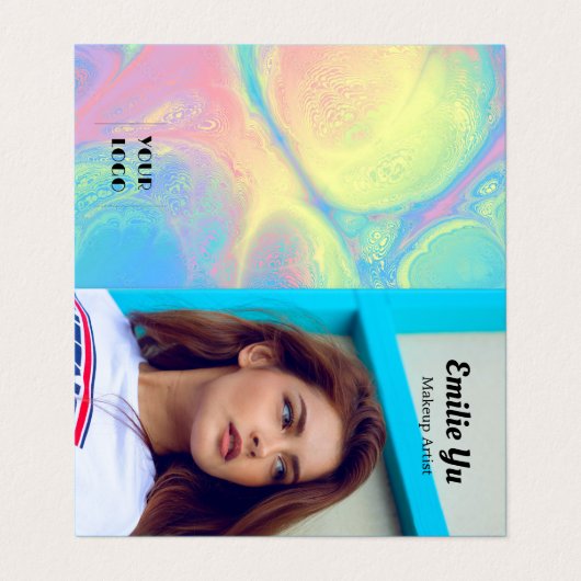 Modern Holographic Foto logo Makeup Artist Visitenkarten (Außenseite Aufgefaltet)