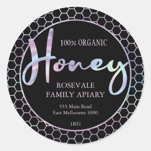Modern Holographic Honeycomb Honey Apiary Label Runder Aufkleber (Vorderseite)