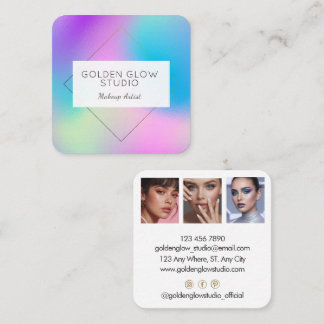 Modern Holographic Makeup Artist Rainbow Colorful Quadratische Visitenkarte