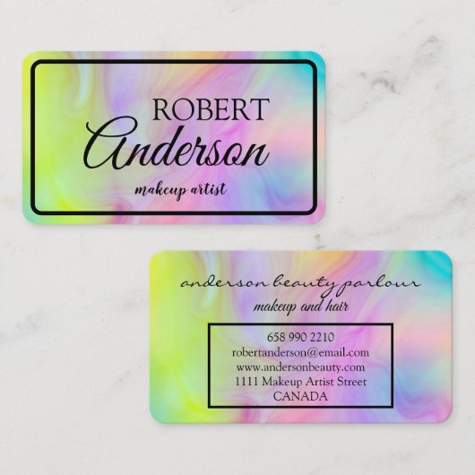 Modern holographic makeup artist unicorn rainbow visitenkarte (Vorne/Hinten)