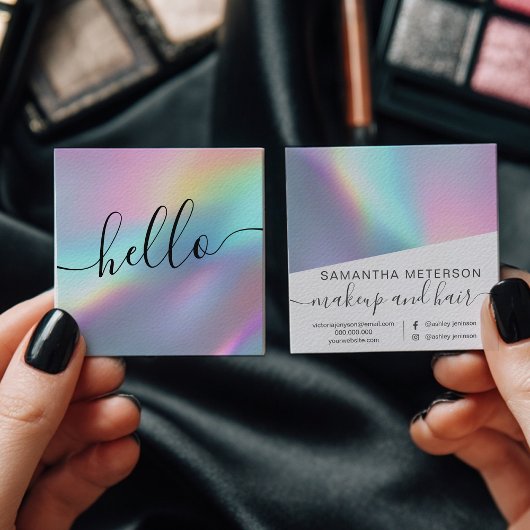 Modern Holographic Script Hello Beauty Branding Quadratische Visitenkarte