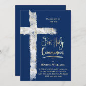 modern Holy cross on blue | First Communion Einladung (Vorne/Hinten)