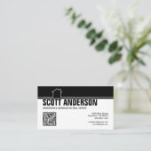 Modern Home Logo Social Media QR Code Black Visitenkarte (Stehend Vorderseite)