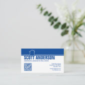 Modern Home Logo Social Media QR Code Blue Visitenkarte (Stehend Vorderseite)