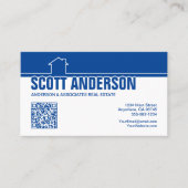 Modern Home Logo Social Media QR Code Blue Visitenkarte (Vorderseite)