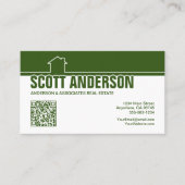 Modern Home Logo Social Media QR Code Green Visitenkarte (Vorderseite)