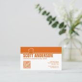 Modern Home Logo Social Media QR Code Orange Visitenkarte (Stehend Vorderseite)
