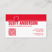 Modern Home Logo Social Media QR Code Red Visitenkarte (Vorderseite)