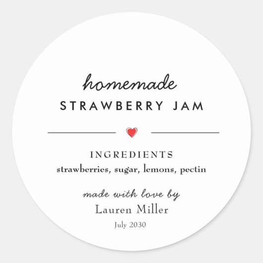 Modern Homemade Jam Jar Canning Runder Aufkleber (Vorderseite)